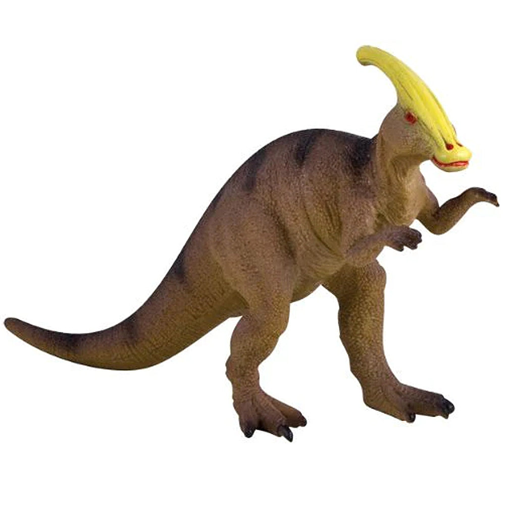 This authentically detailed model of a Parasaurolophus is 10 inches long and made of durable plastic.  10 inches long Authentic Detail Durable plastic BODIN2
