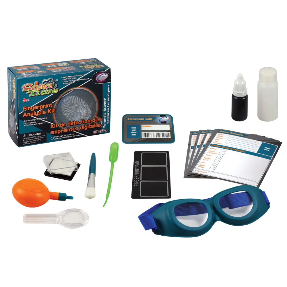 Safe, Educational, Hands On Science Kit that Teaches Basics of Fingerprint Identification. Comes with Stamp Pad, Brush, Magnifier, Goggles, Dusting Powder, Classification Cards and Educational, Easy to Follow Experiment Guide.
