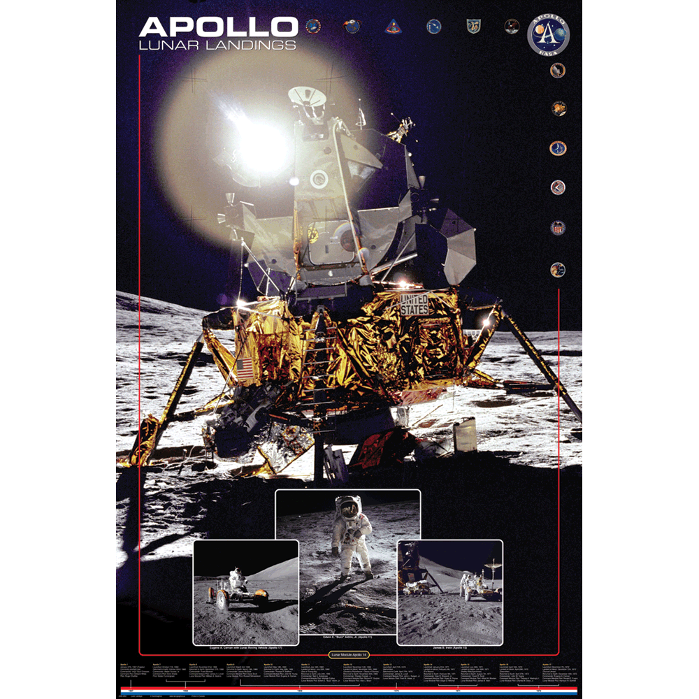 24 x 36 inch Non-Laminated Paper Poster Depicting Images of the NASA Apollo Lunar Landings from 1969-1972 by EuroGraphics.