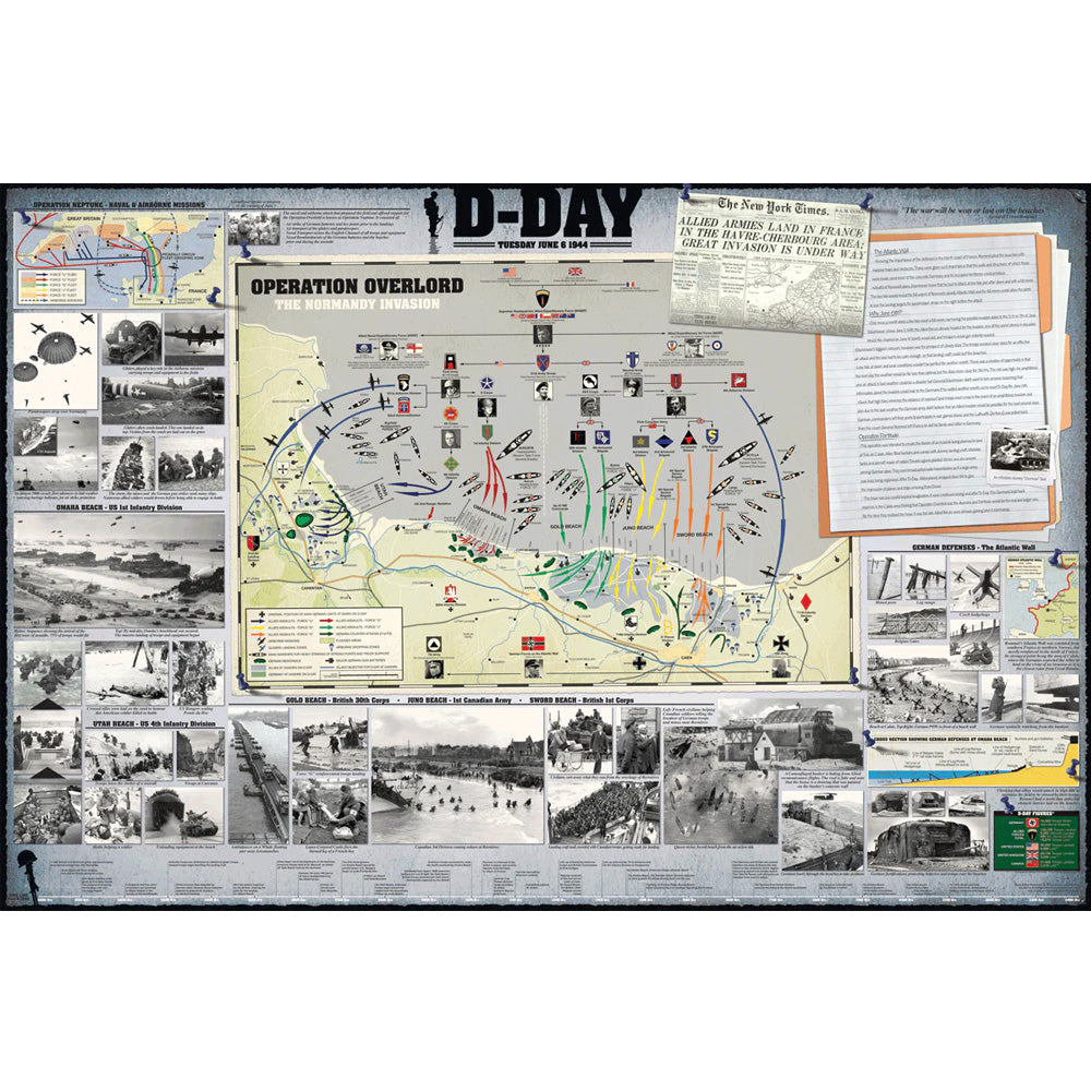 24 x 36 inch Non-Laminated Paper Poster with Various Depictions of Operation Overlord also known as the Invasion of Normandy on June 6, 1944 by EuroGraphics.