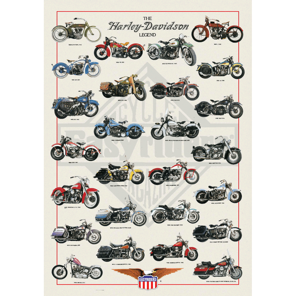 24 x 36 inch Non-Laminated Paper Poster Depicting Various Harley Davidson Easy Rider Motorcycles by EuroGraphics.