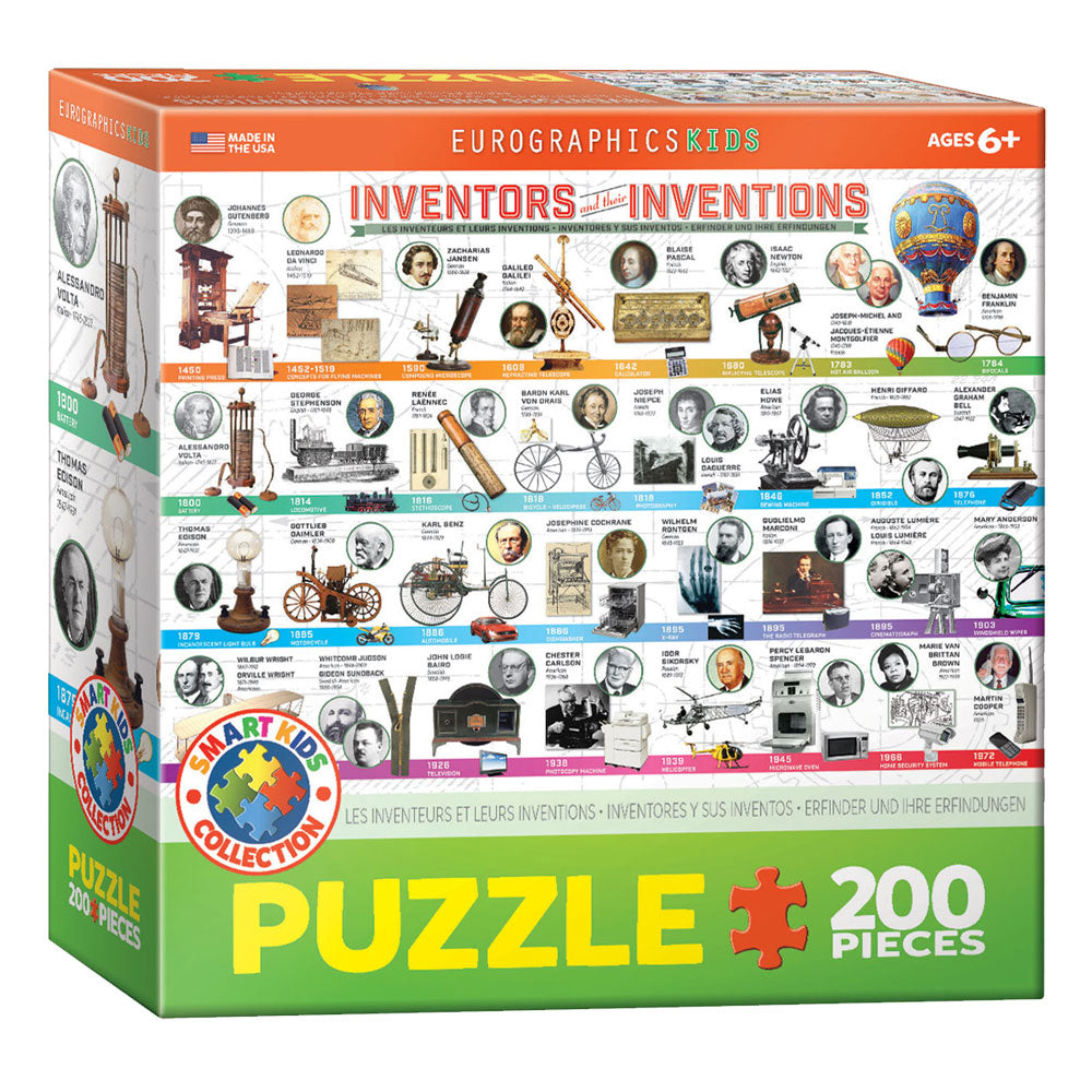 100 Piece Jigsaw Puzzle made from Recycled Paper depicting various Inventors and Inventions Throughout History in its original packaging by EuroGaphics.