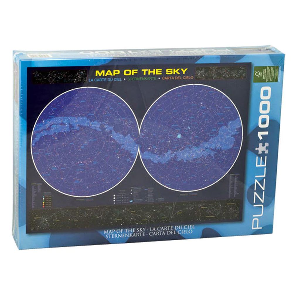 1,000 Piece Jigsaw Puzzle made from Recycled Paper depicting Various Constellations in an Astrological Star Chart of the Night Sky shown in its original packaging by EuroGraphics.