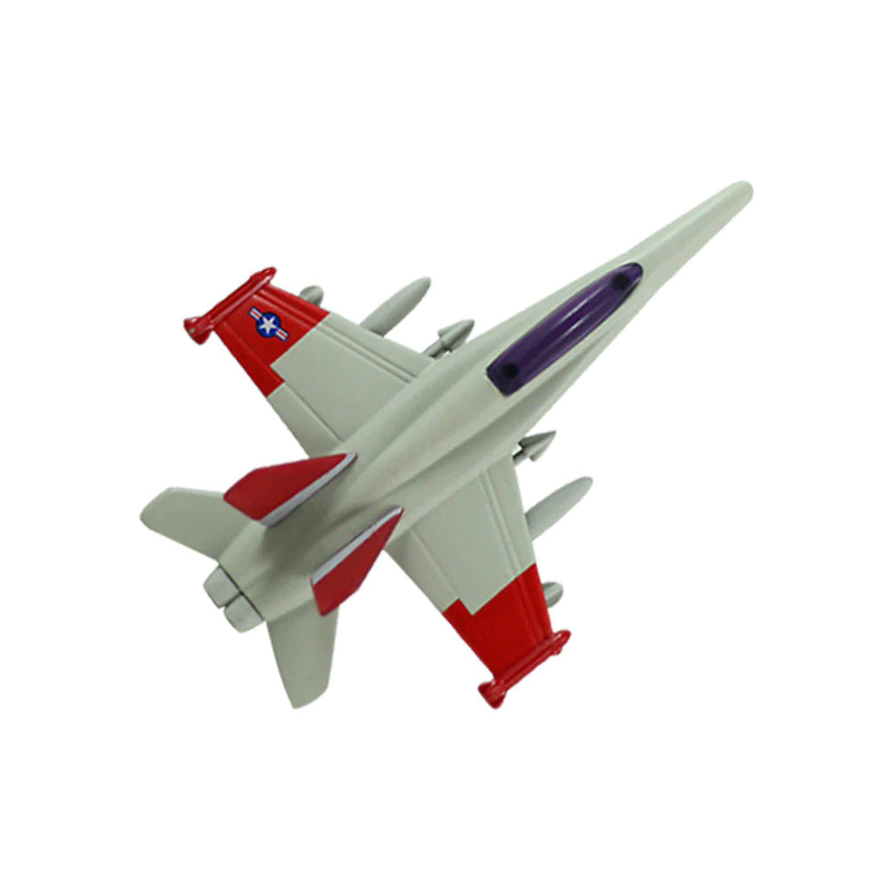 This 4 inch long InAir diecast metal and plastic replica F-18 Hornet aircraft features authentic markings and friction-powered pullback action! Diecast Metal and Plastic Pullback and Go Action toy airplane! Measures 4 inches long