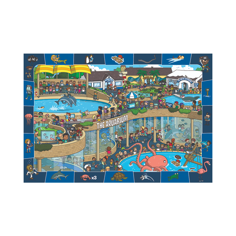 Spot and Find Crazy Aquarium Puzzle Children's 100 piece spot and find jigsaw puzzle featuring a variety of aquarium animals. Made by Eurographics.
