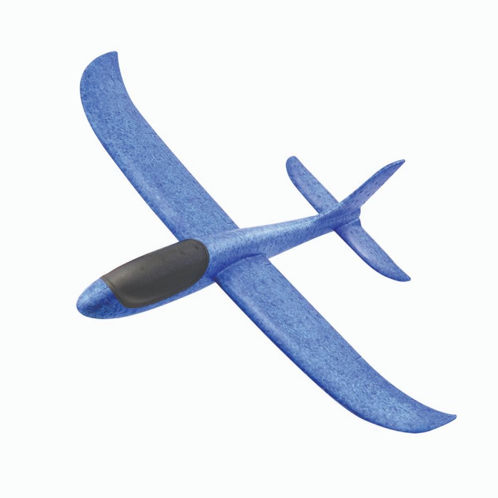Lanard Toys Sky Foam Glider Blue Lanard Toys Red Sky Foam Glider hand-launch stunt flyers have a 19" wingspan and can glide up to 100 feet! They also feature adjustable tail stabilizers for glides or loops and 360 degree stunts. Ages 6+ Wingspan: 19 inches Assorted Colors: Blue and Red Material: Foam