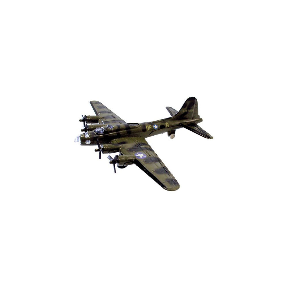 4.5 Inch Small Die Cast Metal Green Boeing B-17 Flying Fortress Heavy Bomber Aircraft with Authentic Markings and Details by RedBox / Motormax.