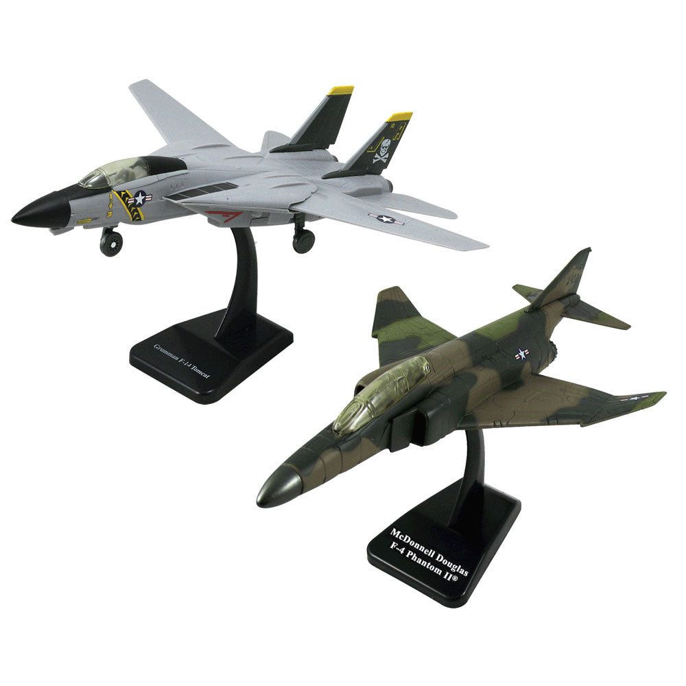 SET of 2 Highly Detailed 1:72 Scale Plastic Model Kit Replicas of Fighter Bomber Aircraft with Detailed Markings and Display Stands that Include Everything Needed for Assembly. F-14 Tomcat Sweep Wing & F-4 Phantom II.