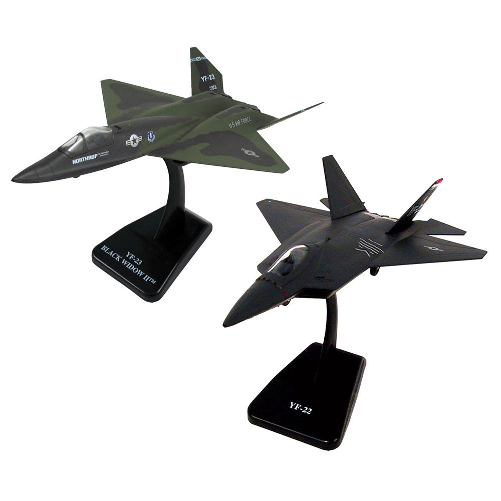 SET of 2 Highly Detailed 1:72 Scale Plastic Model Kit Replicas of Stealth Fighter Aircraft with Detailed Markings and Display Stands that Include Everything Needed for Assembly. Lockheed Martin F-22 Raptor, Northrop/McDonnell Douglas YF-23 Black Widow.