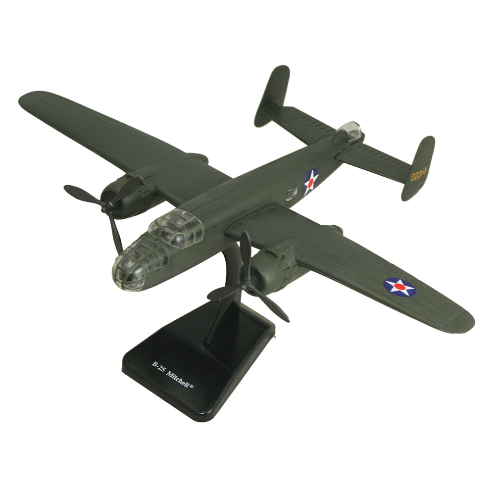 Highly Detailed 1:144 Scale Plastic Model Kit Replica of a North American B-25 Mitchell Medium Bomber Aircraft with Detailed Markings and Display Stand that Includes Everything Needed for Assembly.