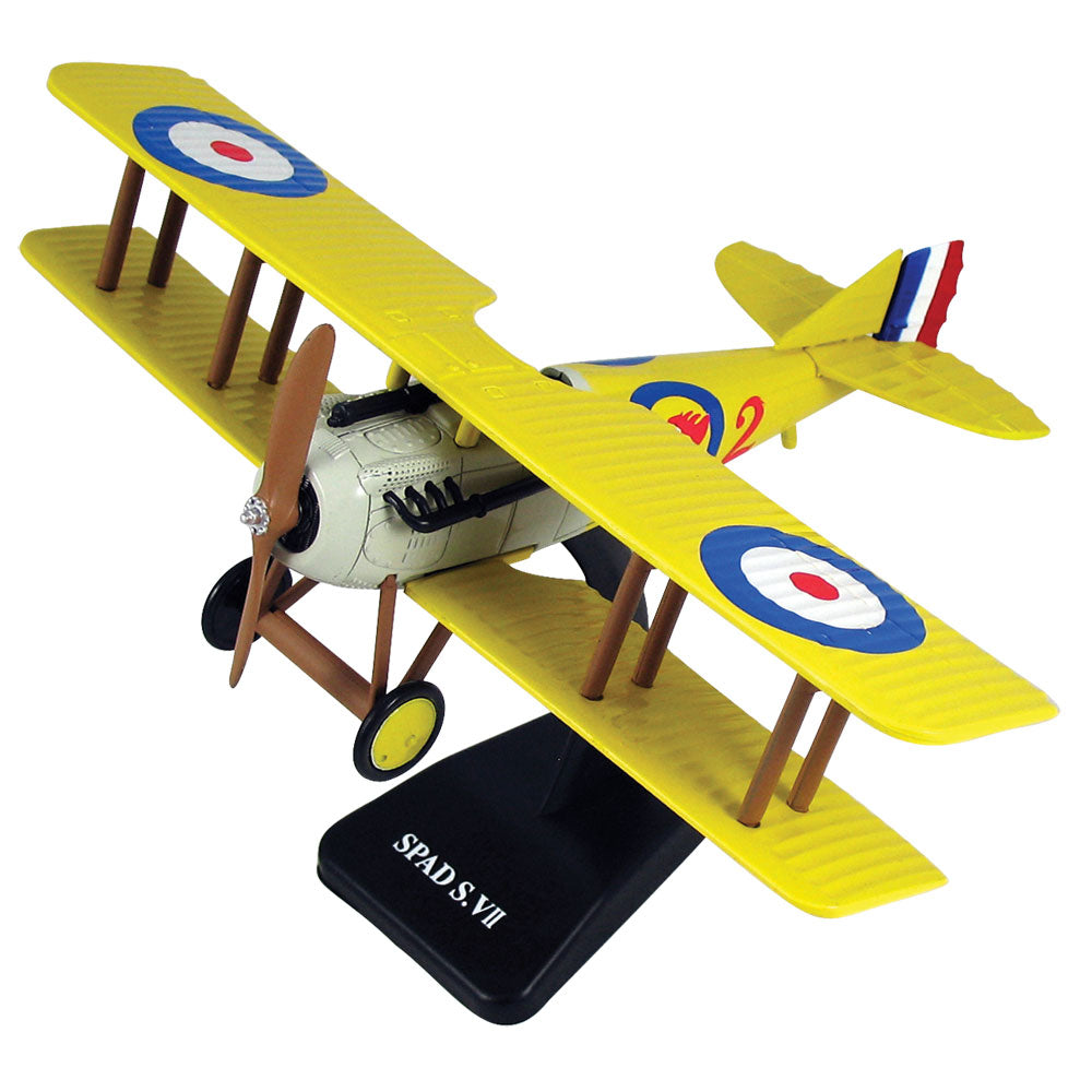 Highly Detailed 1:48 Scale Plastic Model Kit Replica of a SPAD S.VII World War I French Biplane Fighter Aircraft with Detailed Markings and Display Stand that Includes Everything Needed for Assembly.