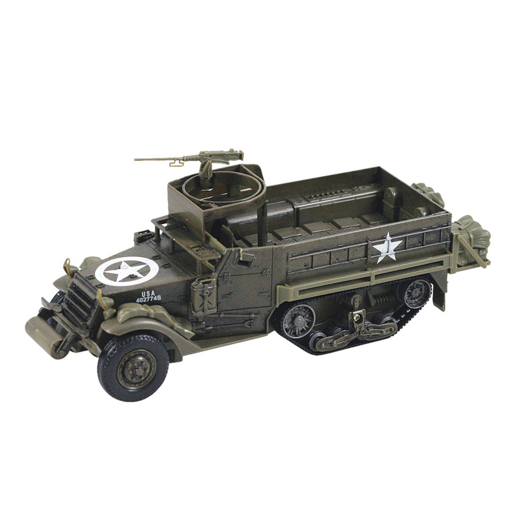 Highly Detailed 1:32 Scale Plastic Model Kit Replica of a World War II M3A1 Half Track Military Tank that Includes Everything Needed for Assembly and is Built Up in about 10 Minutes measuring 8 Inches once Fully Assembled.