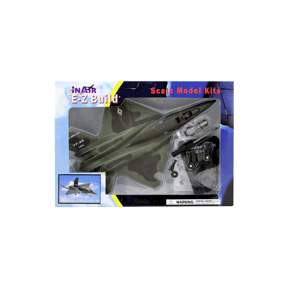 Highly Detailed 1:72 Scale Plastic Model Kit Replica of a Northrop/McDonnell Douglas YF-23 Black Widow Gray Ghost Stealth Air Force Fighter Aircraft with Detailed Markings and Display Stand in its Original Packaging.