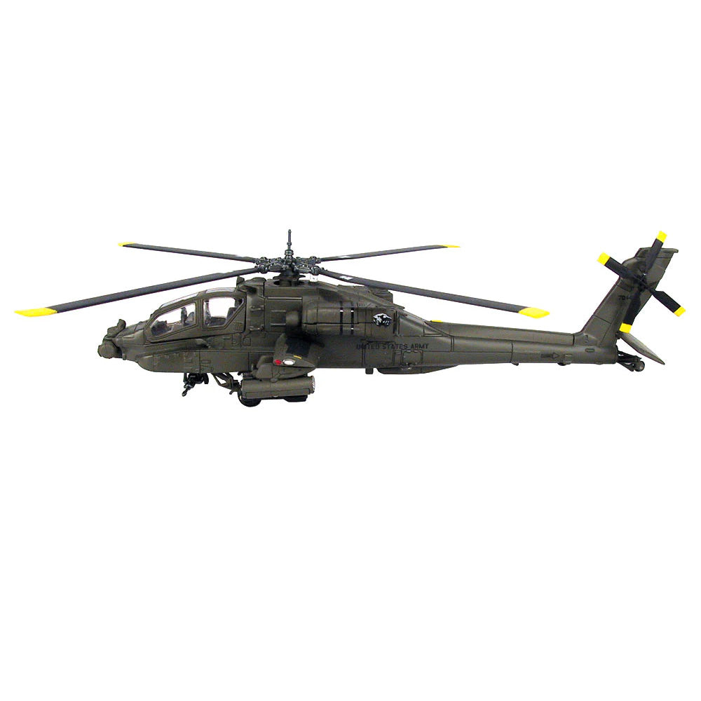 1:55 Scale Die Cast Metal and Plastic Collectible Green Boeing AH-64 Apache Longbow Military Attack Helicopter with Authentic Details, Opening Doors, Spinning Props, Display Stand and Educational Collectors Card.