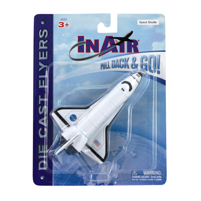 InAir Diecast Flyers 4.5 Inch Diecast Metal NASA Space Shuttle Orbiter toy with Authentic NASA Markings and Details and Pullback and Go Action!