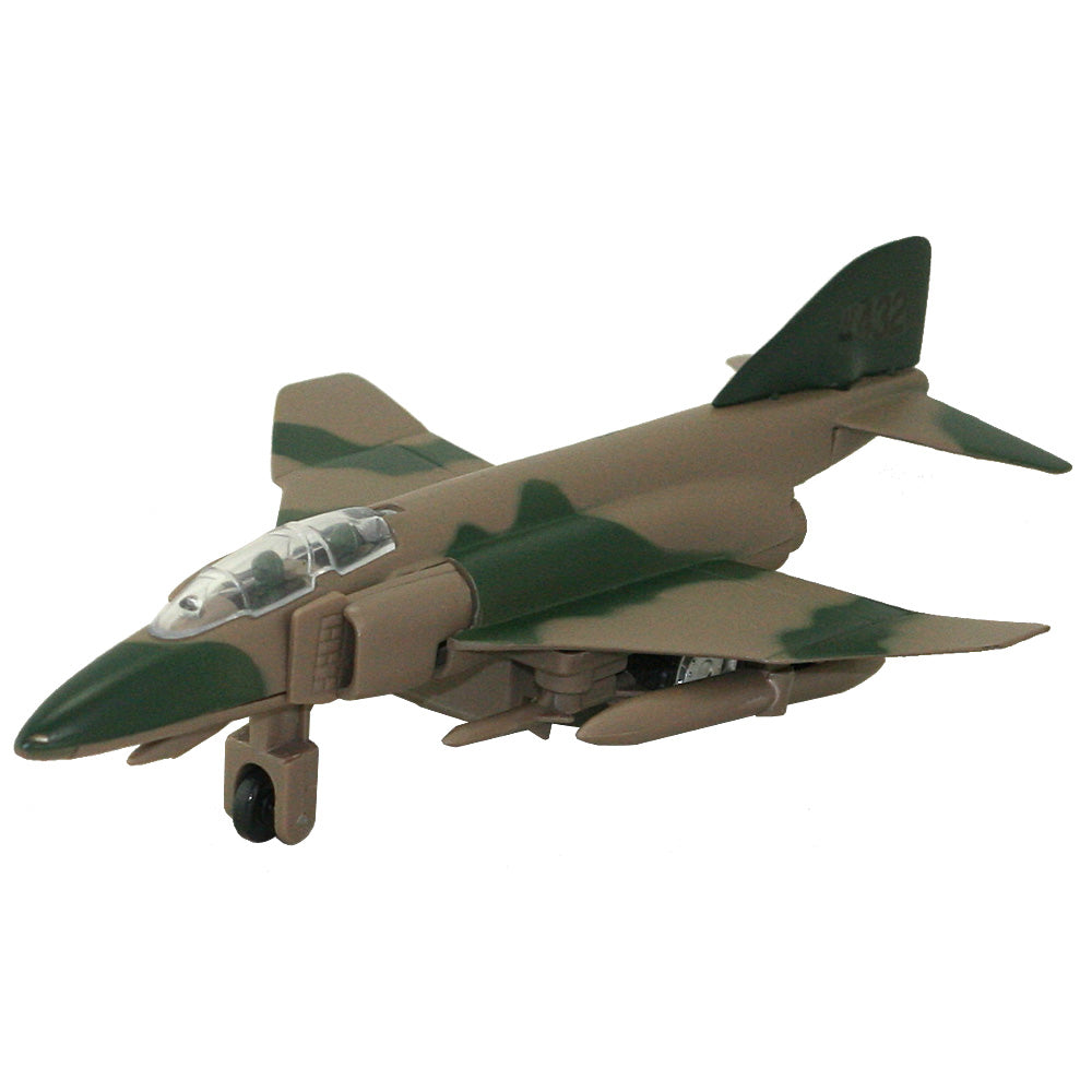 This 8 inch long diecast metal pullback replica of the F-4 Phantom is sure to please both young and old alike! Great value!  Diecast metal and plastic Pullback and Go Action! 8 inches long INTF4M