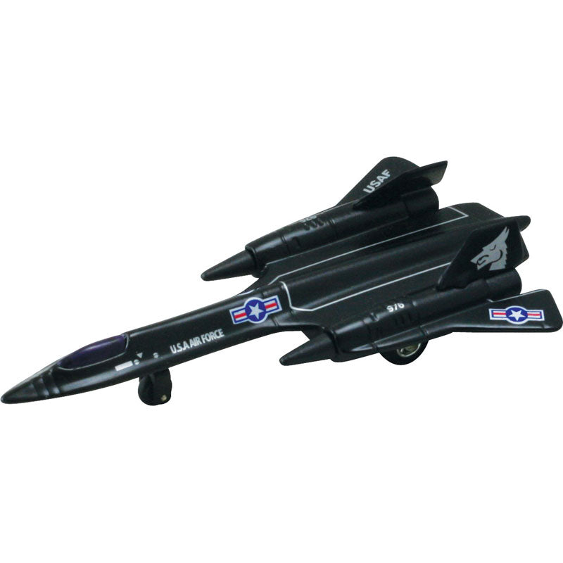 4.5 Inch Small Die Cast Metal and Plastic Lockheed SR-71 Blackbird Stealth Reconnaissance US Air Force Aircraft with Friction Powered Pullback & Go Action, and Authentic Details.