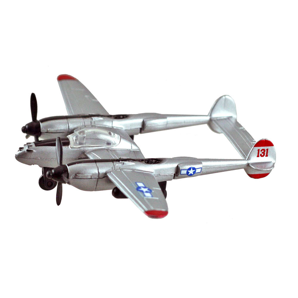4.5 Inch Diecast Metal Lockheed P-38 Lightning “Fork Tailed Devil” World War II Fighter Aircraft with Authentic Markings and Details InAir Diecast Flyer RedBox / Motormax.