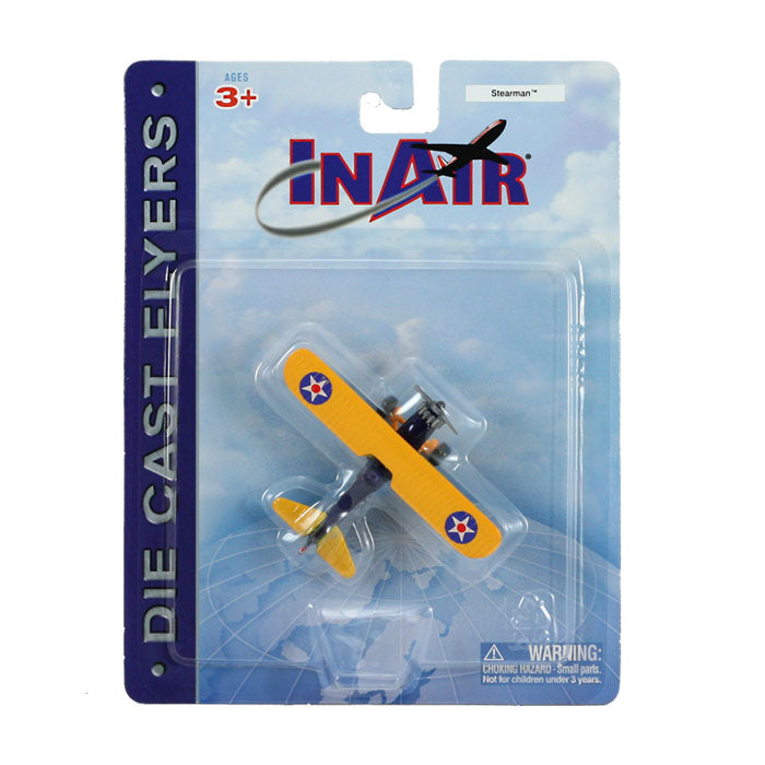 4.5 Inch Diecast Metal Yellow Boeing PT Stearman Model 75 Biplane US Army Training Aircraft and Later Civilian Aircraft with Authentic Markings and Details InAir Diecast Flyer RedBox / Motormax.