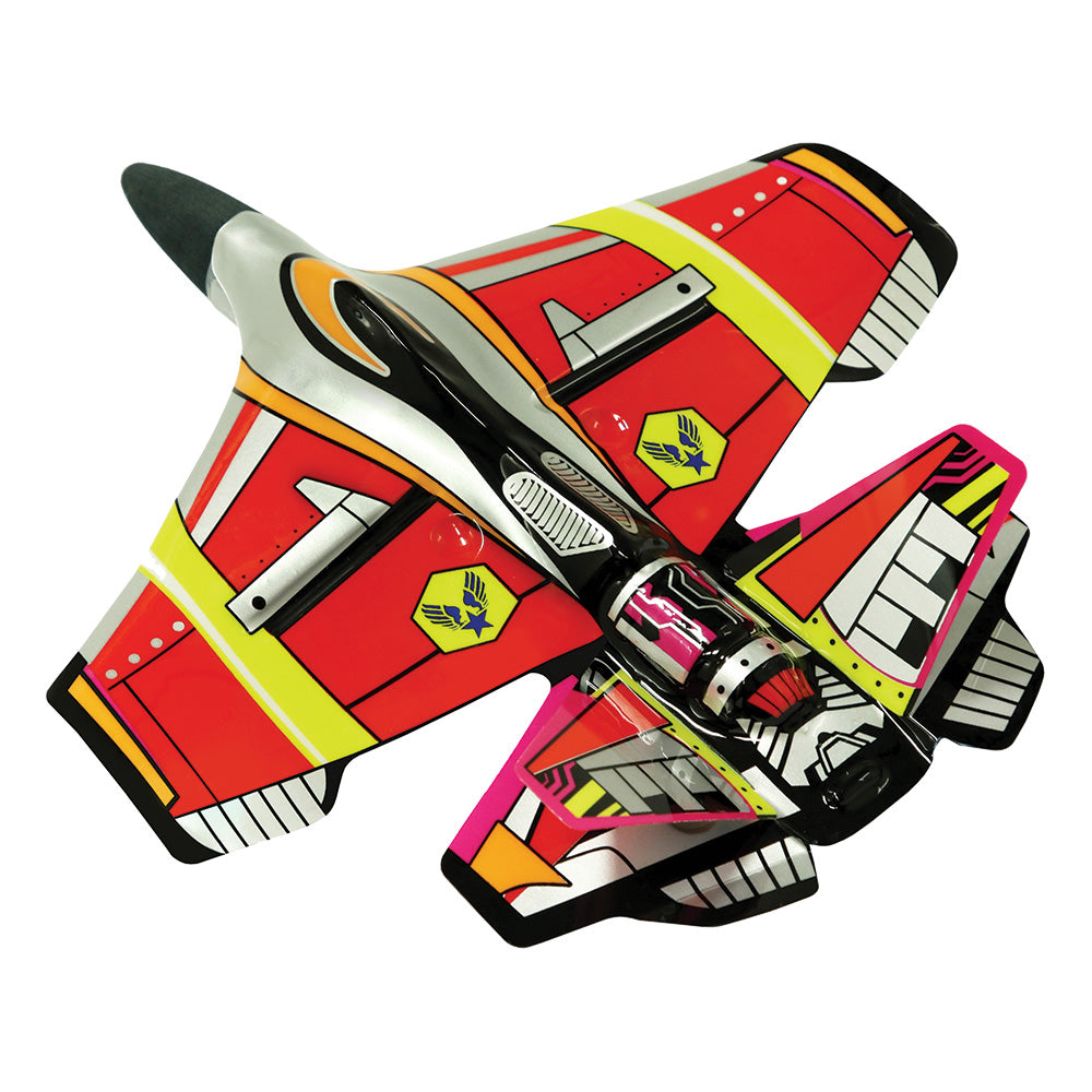 There are so many ways to fly the Mega Looper! Fly long distances, or bend the tail flaps in different directions for stunts, rolls and giant loops. Flying instructions included for hours of flying fun!  Teaches aerodynamics Ages 6+ Wingspan: 9.5 inches Material: Foam Lanard Toys