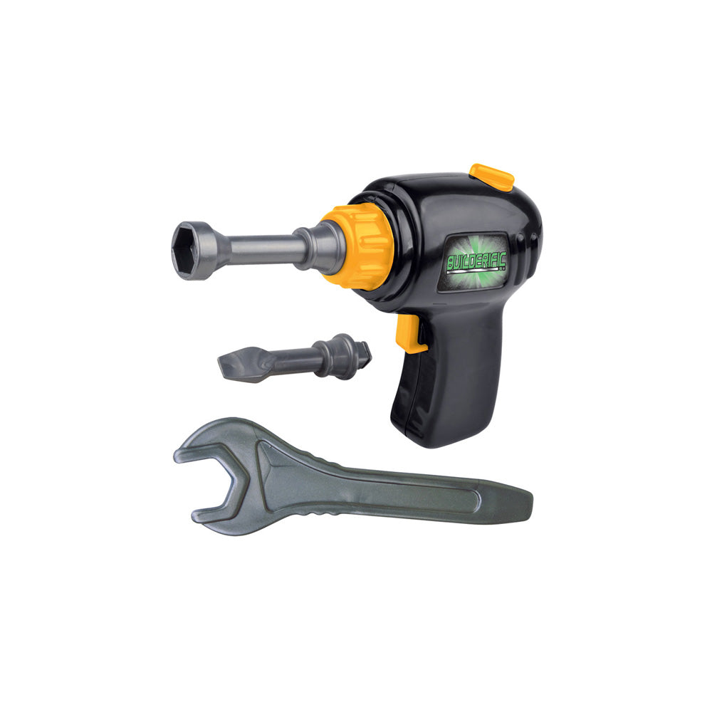 Power Drill, Replacement Drill Head, and Wrench included in the Builderific Construction Set by RedBox / Motormax.