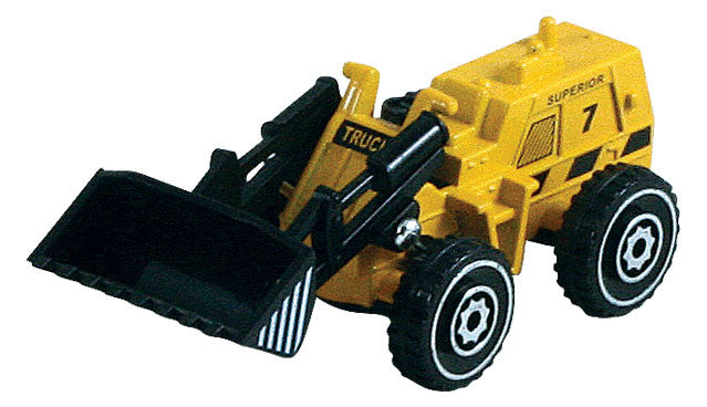 Small Die Cast Construction Vehicle, Front Loader with Moving Parts measuring approximately 2.5 inches for Indoor or Outdoor Play.