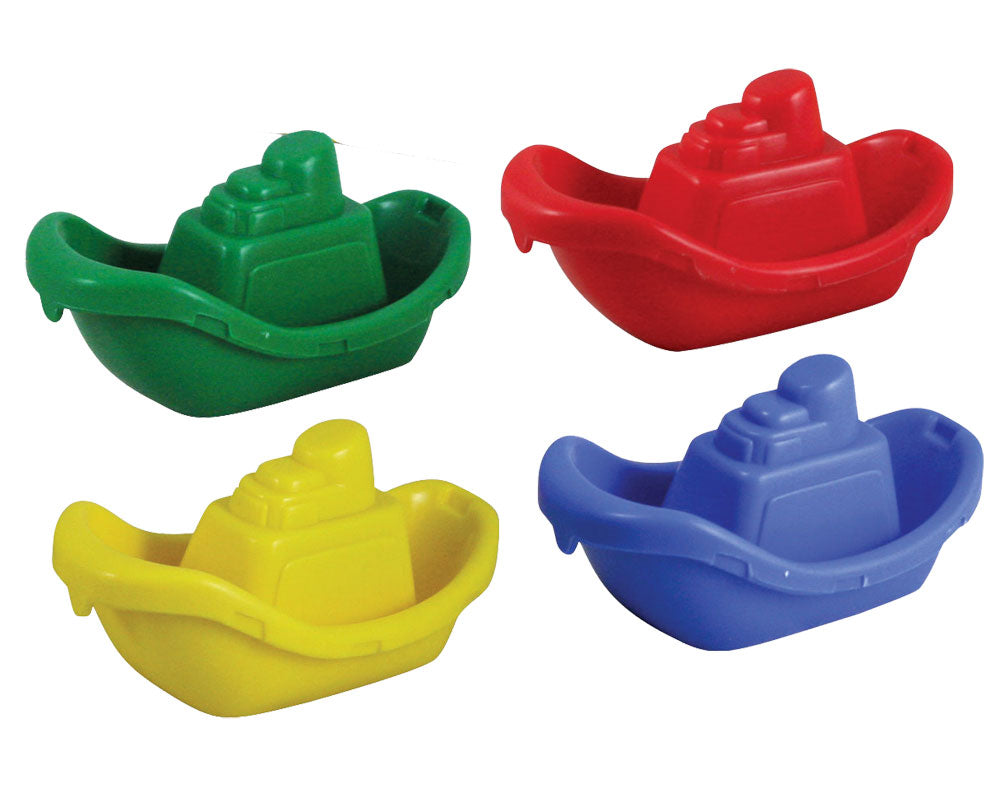 Set of 4 Stackable Colorful Plastic Floating Boats perfect for fun in the Tub or Bath each measuring 4.5 Inches Long by RedBox / Motormax.