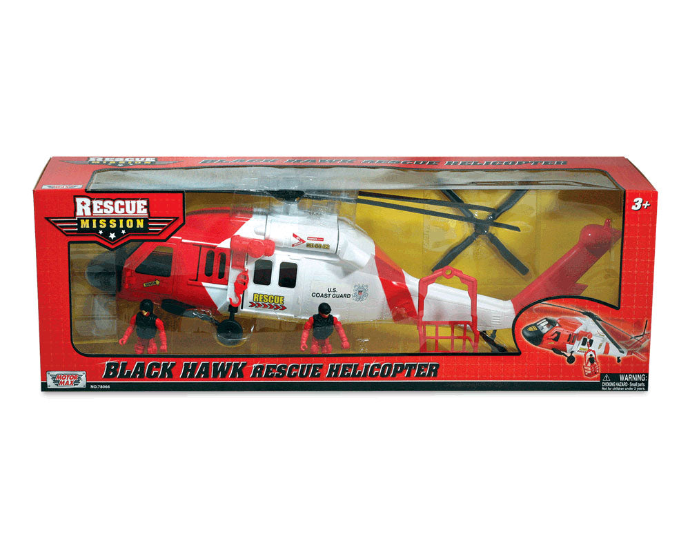 24 inch Durable Plastic Replica US Coast Guard Sikorsky UH-60 Black Hawk Rescue Helicopter Playset including 2 Poseable Action Figures, Working Winch, Movable Rotor, and Opening Doors in its Original Packaging by RedBox / Motormax