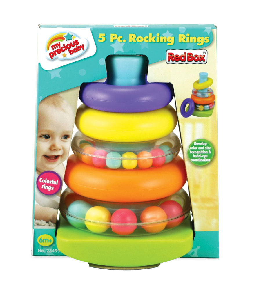 Colorful Durable Plastic Ring Shape Sorter with 5 Colorful Durable Plastic Rings 2 of which include a Rattle in its Original Packaging by My Precious Baby.