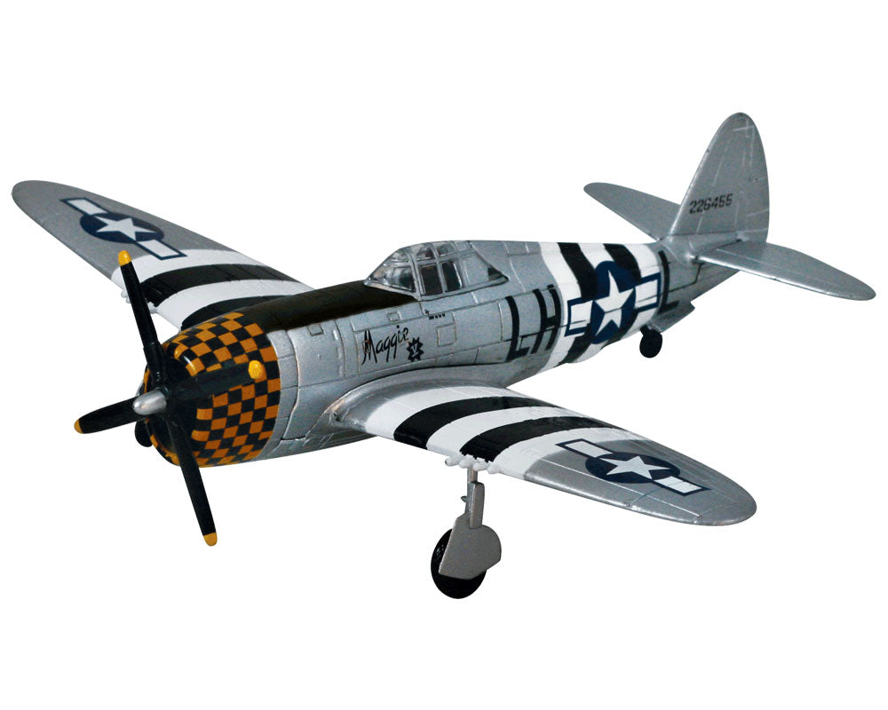 1:48 Scale Die Cast Metal Replica Model of a Republic P-47 Thunderbolt World War II Fighter Bomber Aircraft with Historically Accurate Markings, Display Stand and Educational Collectors Card.