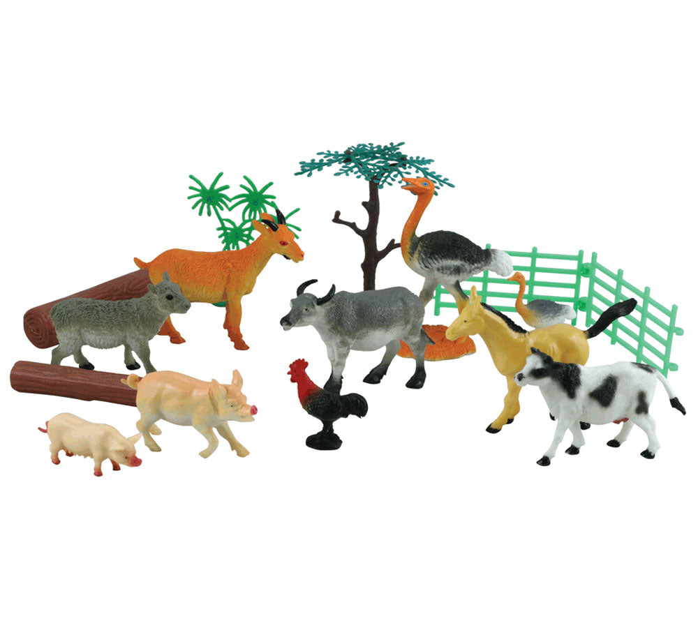 Explore the wonders of nature with our Animal Explorer Series! This interactive collection includes highly realistic farm animals in reusable backpack for toy storage. 15 plastic toy Farm Animals plus accessories Each Animal measures 2 - 4 inches long Includes 12 inch x 17 inch full color playmat! WowToyz Backpack playset.