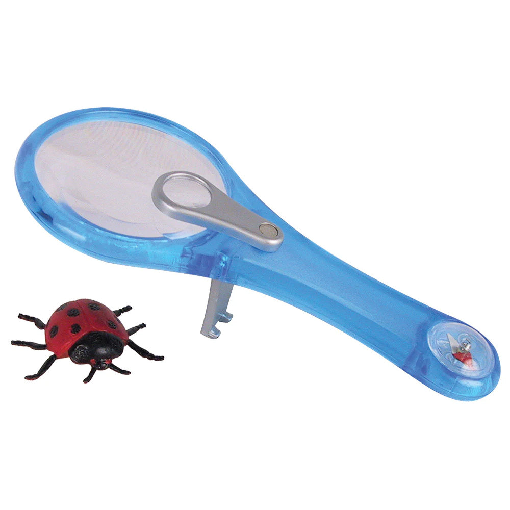 Children’s Durable Hard Plastic Magnifying Glass with up to 14X Magnification, a Compass, and Built-In Stand for Hands-Free Specimen Study by Eastcolight.