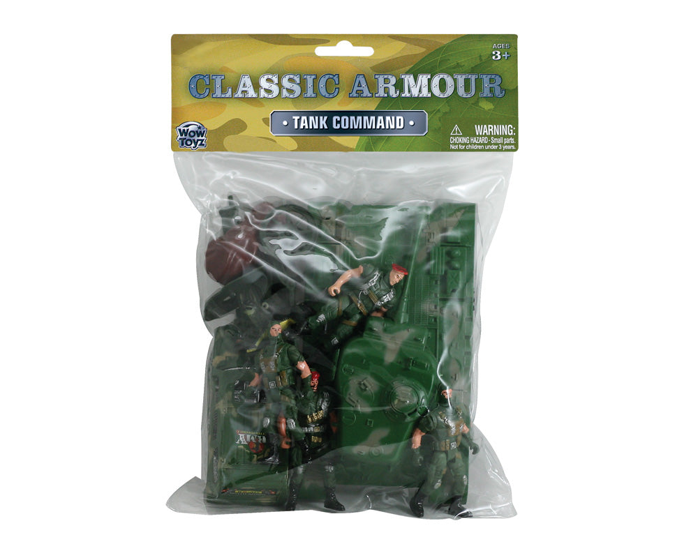 9 Piece Plastic Playset Featuring an 8 inch Tank with Moving Turret and Pullback Action, Military Humvee, Cannon, 4 Posable Soldiers and a K-9 Dog in its Original Packaging by Classic Armour.