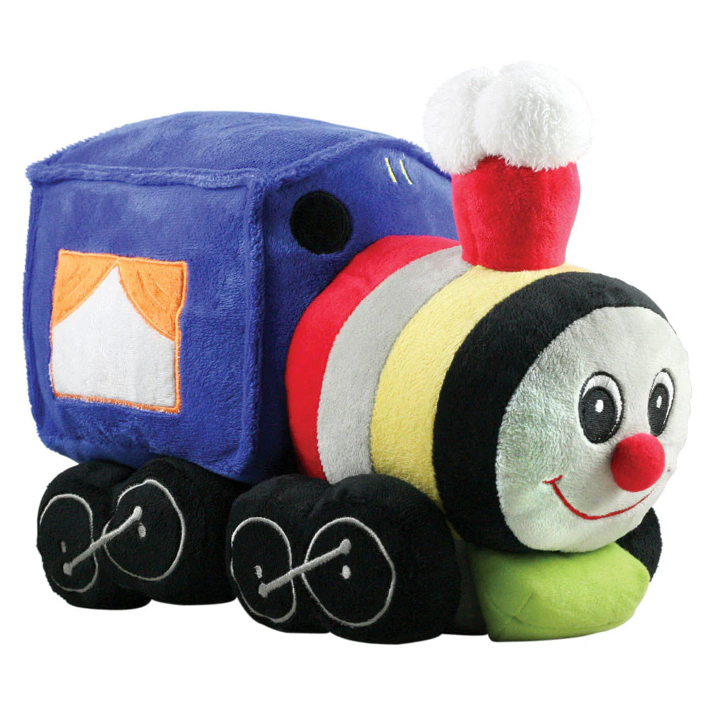 Super Soft Jumbo Plush Stuffed Animal Steam Locomotive with a Friendly Face and Embroidered Details measuring 12 inches long by Cuddle Zoo.