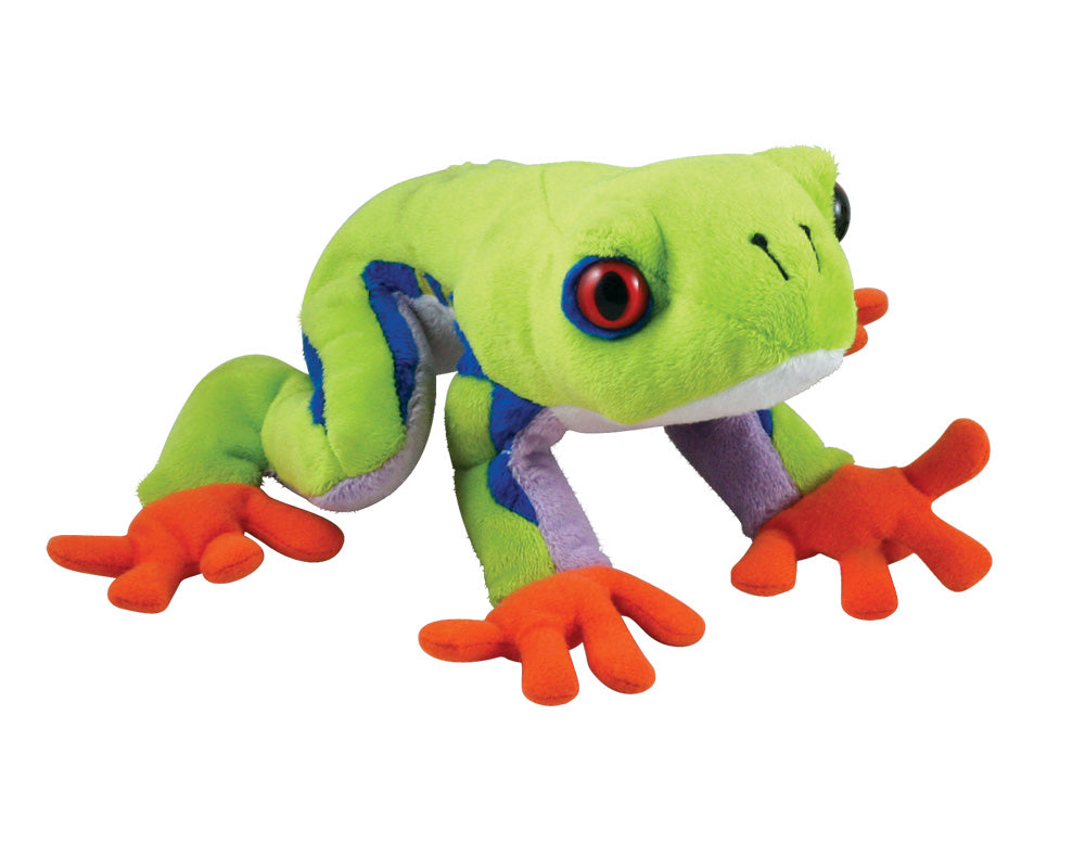 Super Soft Highly Detailed Colorful Plush Stuffed Animal Green Tree Frog measuring 7 inches long by Cuddle Zoo.