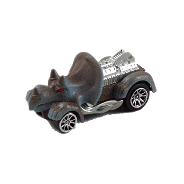 Friction Powered Dinosaur Triceratops Matchbox Car with Glowing Red Eyes and Silver Accents.