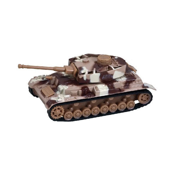 5 Inch Long Durable Die Cast Metal Friction Powered Pullback Action  Camouflage Military Tank with Turret that moves Up and Down Manually and Side to Side when Moving Along. Comes in 6 Assorted Styles.