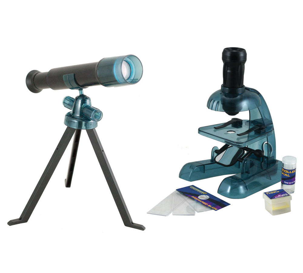 SET of 2 Safe, Educational Plastic Working Telescope and Microscope Science Kits that Require Assembly that feature Everything Needed for Assembly and Educational, Easy to Follow Experiment Guides.