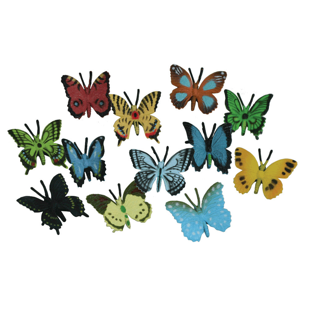 24 Assorted Colorful Durable Plastic Butterflies measuring 1.5 inches each.