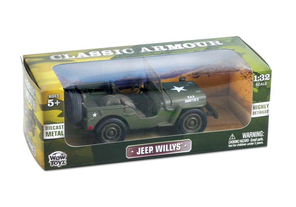 1:32 Scale Die Cast Authentic Replica of a World War II Military Jeep Willys in Army Green in its Original Packaging by Classic Armour.