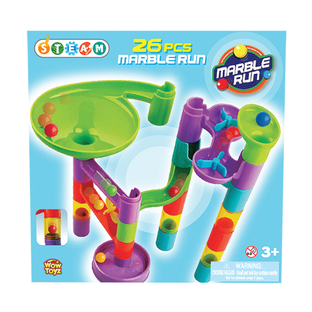 Durable Plastic 26-Piece Labyrinth Marble Playset with 6 Colorful Marbles and 20 Varying Interchangeable Plastic Maze Pieces to create Different Paths by RedBox / Motormax.