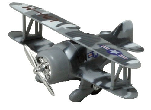 Classic Wing Toy Airplane Pullback Grey Camo Biplane MightyToy