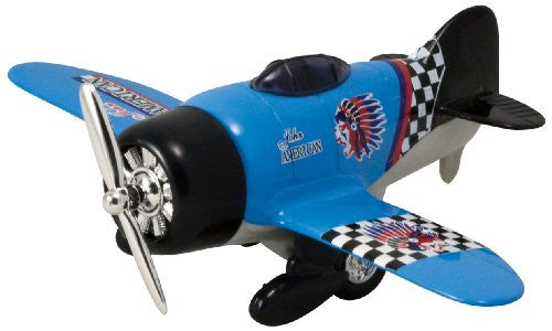 Classic Wing Toy Airplane Pullback For Kids Blue Monoplane MightyToy