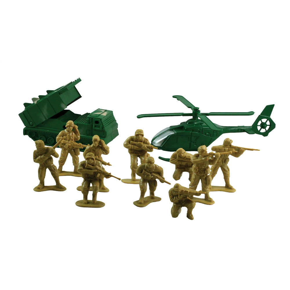 12 Piece Set of Plastic Army Men Troops featuring a Tank and Helicopter by Classic Armour.