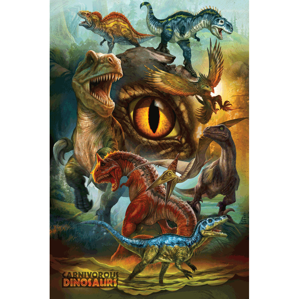 24 x 36 inch Illustrative Non-Laminated Paper Poster Depicting Various Carnivorous Dinosaurs by EuroGraphics.
