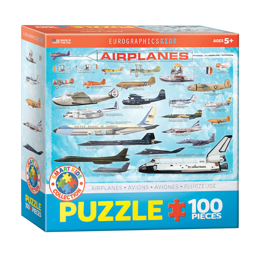 100 Piece Jigsaw Puzzle made from Recycled Paper depicting various Aircraft Throughout History in its original packaging by EuroGaphics.