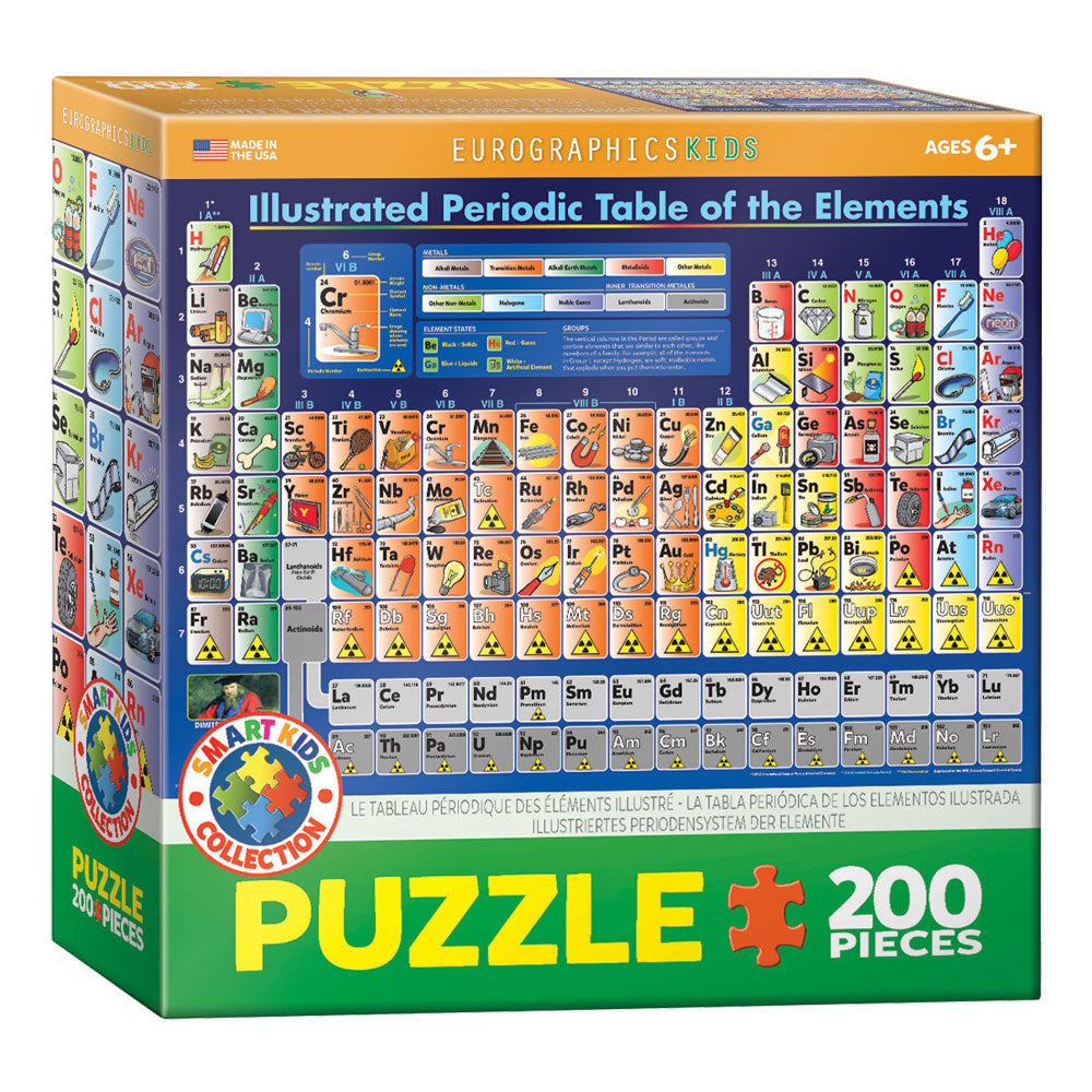 100 Piece Jigsaw Puzzle made from Recycled Paper depicting the Illustrated Scientific Periodic Table of Elements in its original packaging by EuroGaphics.