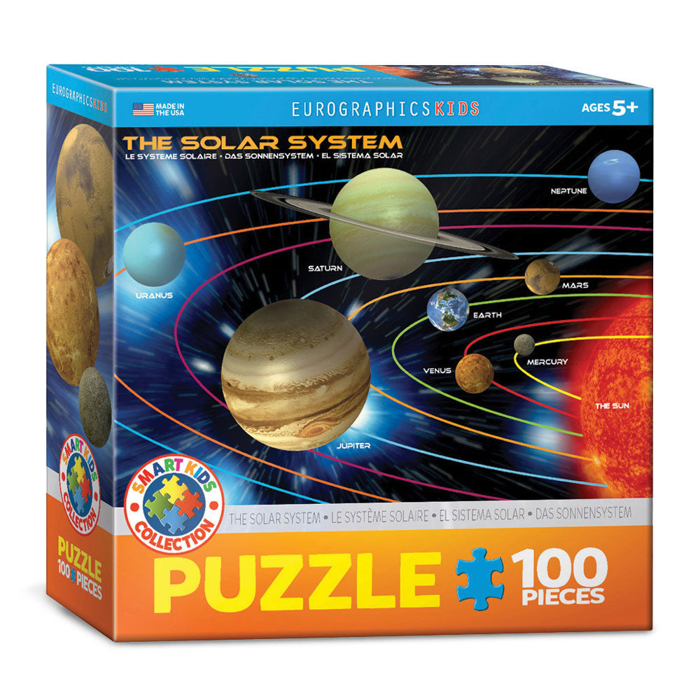 100 Piece Jigsaw Puzzle made from Recycled Paper depicting an Illustration of the Solar System, the Sun and its 9 Planets in its original packaging by EuroGaphics.