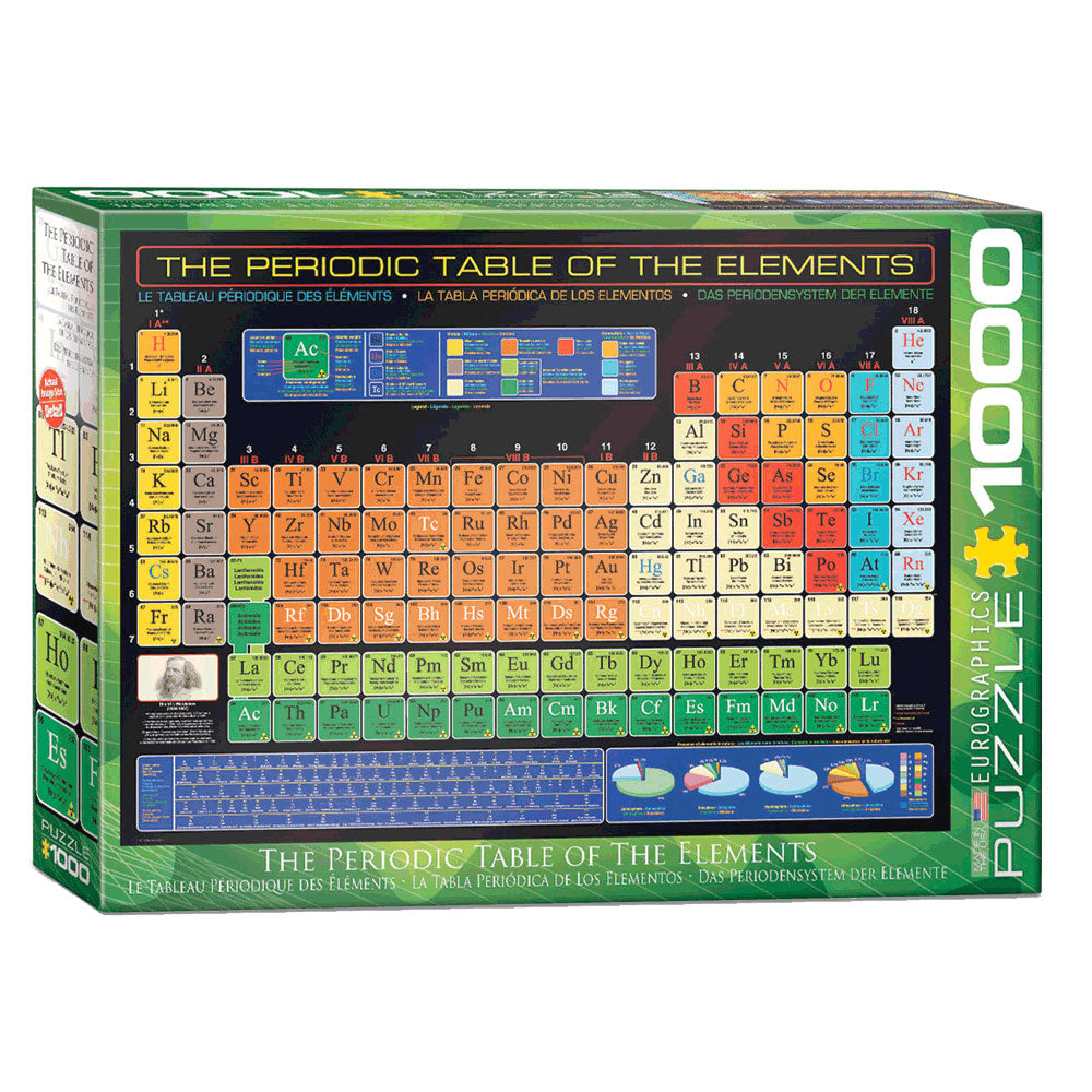 1,000 Piece Jigsaw Puzzle made from Recycled Paper depicting Va Tabular Display of the Periodic Table of Chemical Elements shown in its original packaging by EuroGraphics.