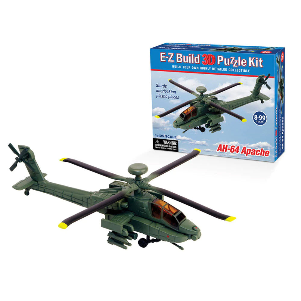 1:125 Scale Detailed 3 Dimensional Collectible Puzzle Replica of the AH-64 Apache Helicopter with 30 Durable Plastic Pieces that Precisely Interlock Together by E-Z Build.